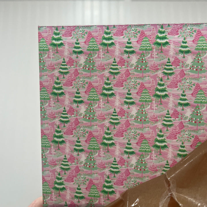 Pink and Green Christmas Trees on Clear - Printed Acrylic Blanks (Numerous Styles)