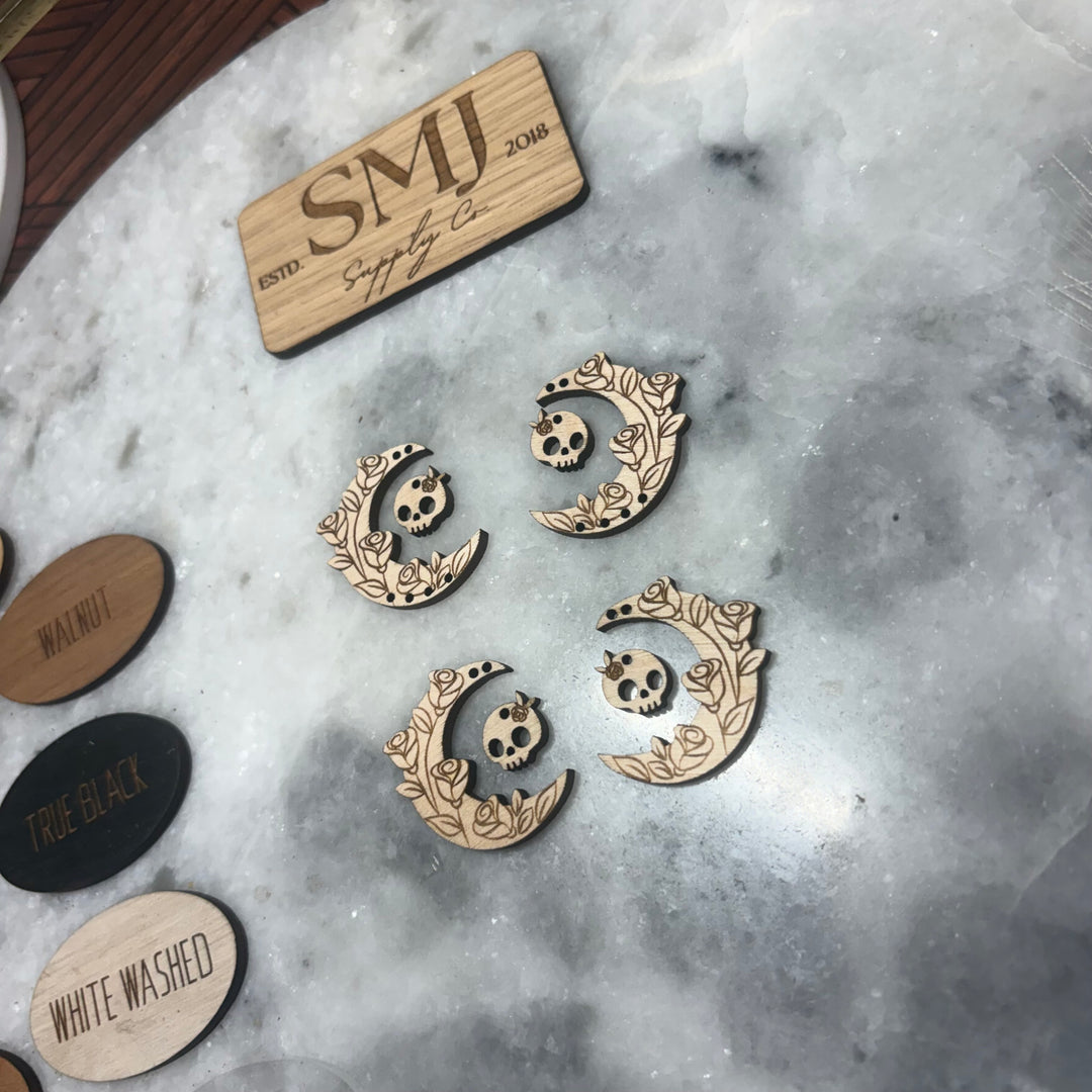 Rose Crescent Moon with Skull - 2 STYLES (1 Pair)
