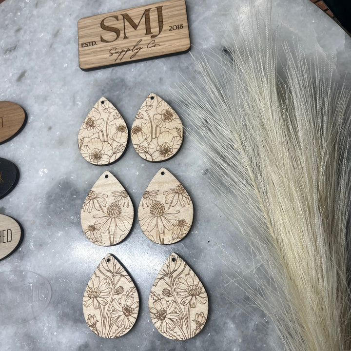 Flower Engraved Teardrop - 3 STYLES (1 Pair)
