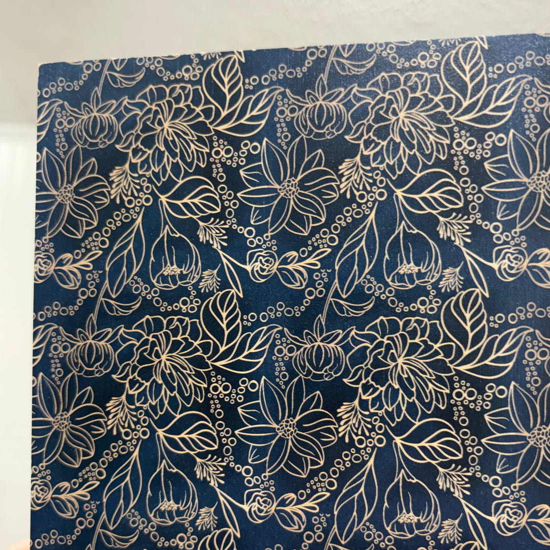 Navy + Gold Floral - Printed Wood