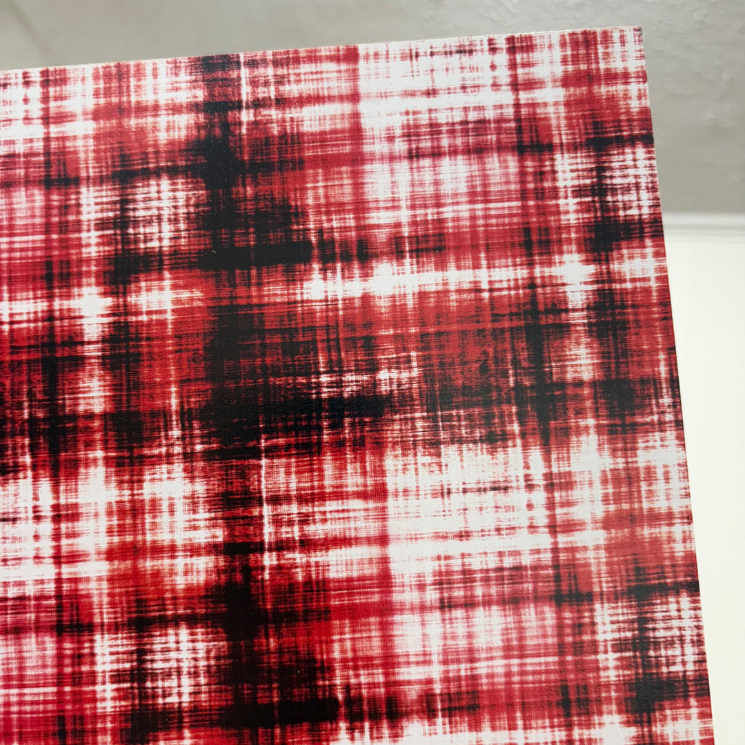 Red + White Brushstroke Plaid - Printed Wood