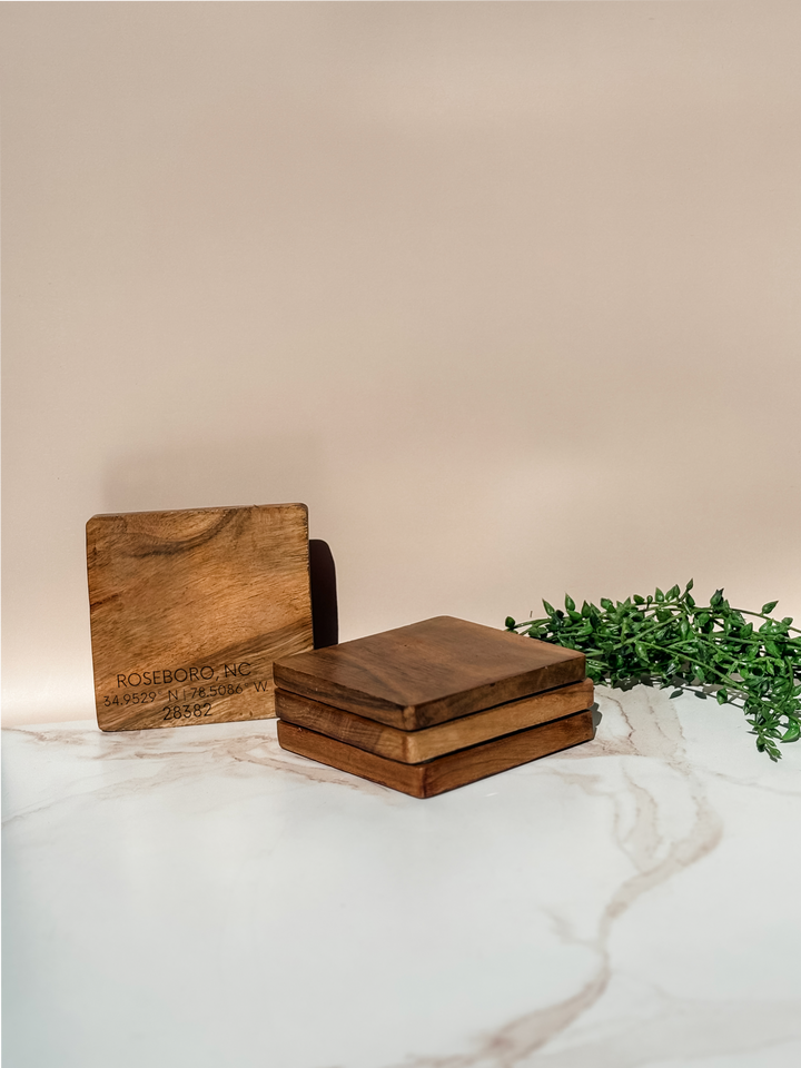 City + Zip Code - Acacia Wood Coasters (Set of 4)