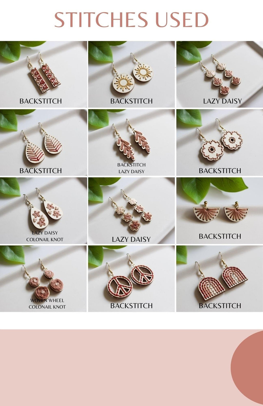 Embroidery Earring Blanks - 11 STYLES (1 Pair)