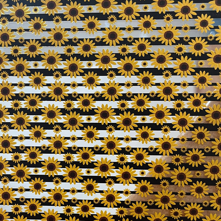 Sunflowers & Black Stripes on Clear - Printed Acrylic Blanks (Numerous Styles)